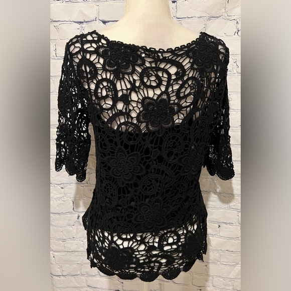 CDW Creative Design Works Women Black 3/4 Sleeve Blouse Petite - Picture 5 of 9